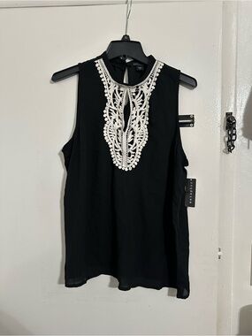 Metaphor Black Tank Top with White Crochet Yoke